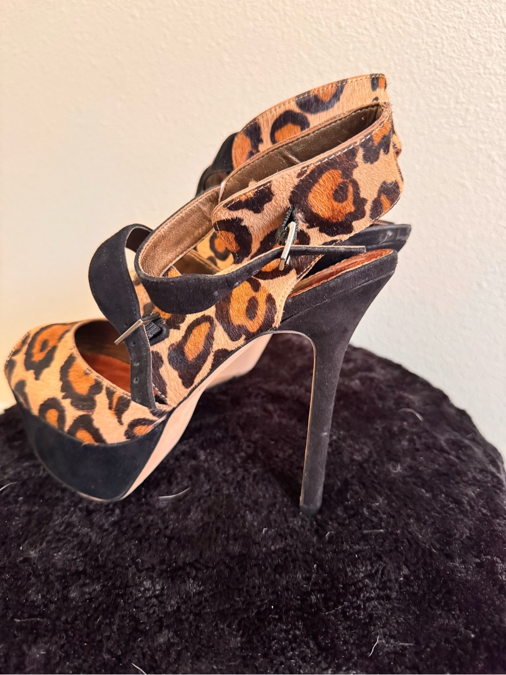Sam Edelman Noura Leopard Print Platform Heels in Black & Brown 6.5
